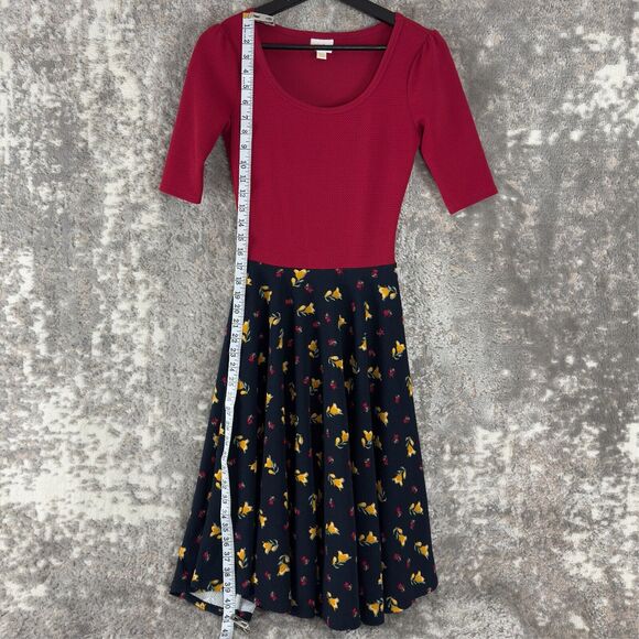 LuLaRoe Size XXS Floral Scoop Neck Stretchy Knee Length Dress Short Sleeve - Picture 2 of 9